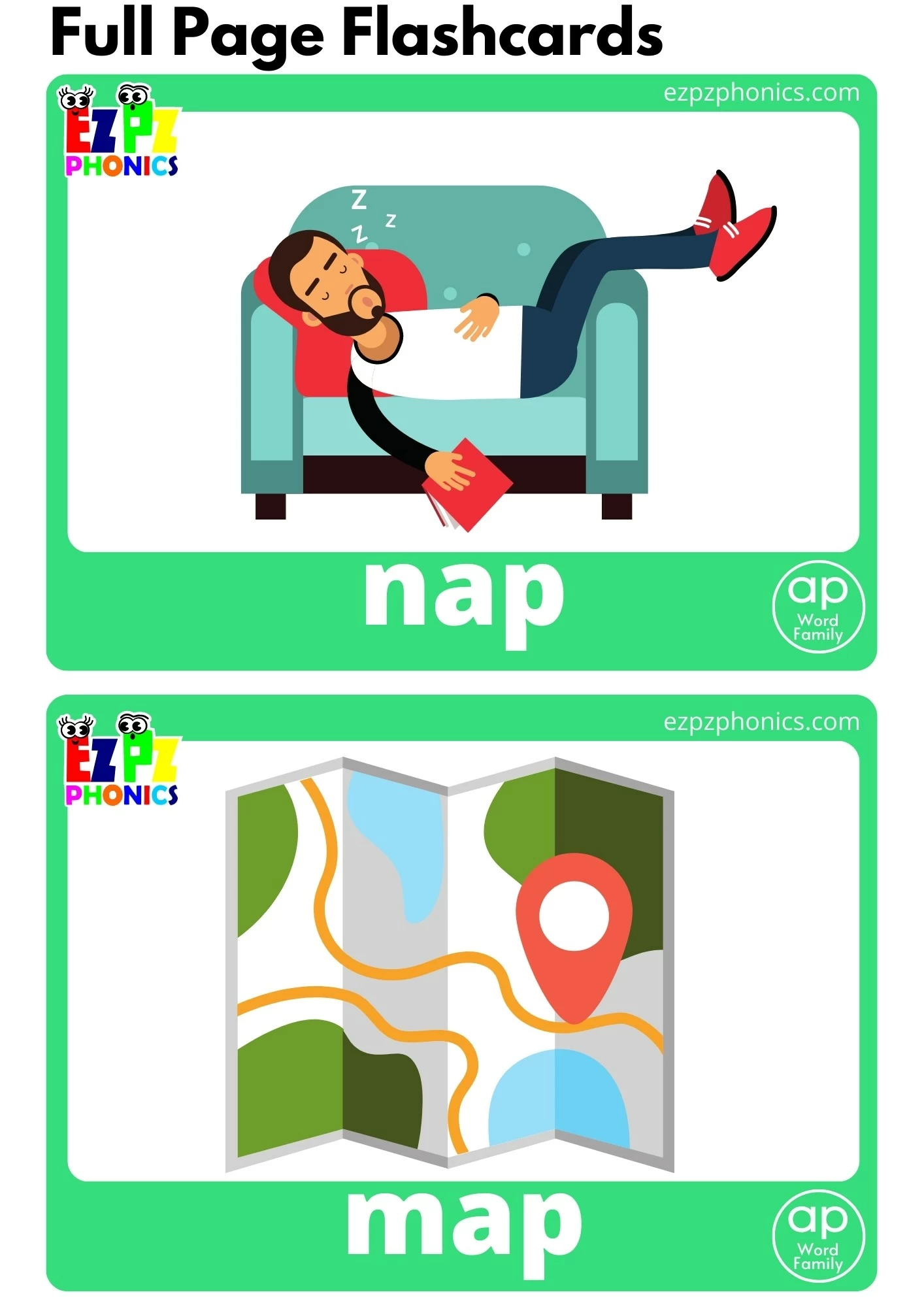 AP Word Family Full Page Flashcards With Words Free PDF Download or View Online Phonics Flashcards Pack Great for Homeschool and Kindergarten Students